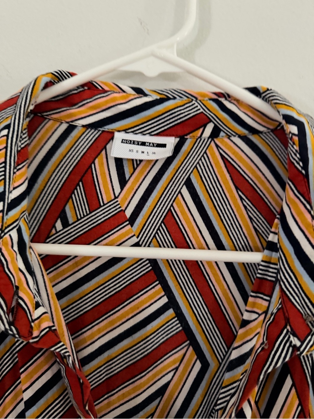 Noisy May Multi-Stripe Wrap Midi Dress in Red, Yellow & Blue - Picture 3 of 4